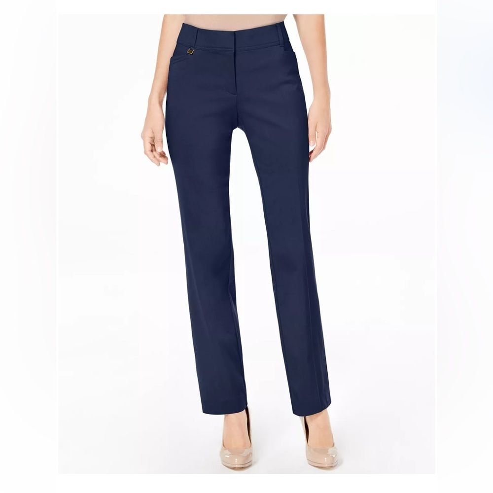 JM COLLECTION Regular Length Curvy-Fit Straight-Leg Blue Pants Comfort Size 18 S